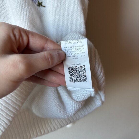 SHEIN XSmall Floral Embroidered White Long Sleeve Sweater - Picture 7 of 8